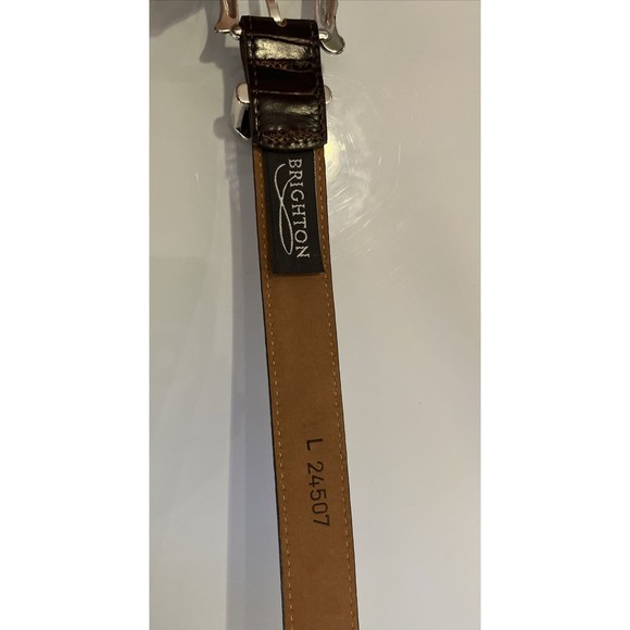 Brighton Ladies L 24507 Croc Alligator Stamp Sz LG  Brown & Silver Leather Belt - Picture 6 of 10